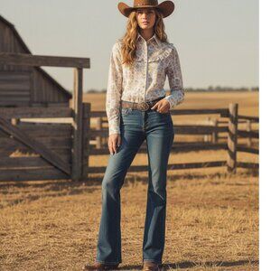 Vintage Caravan Womens 36 Floral Retro Cowboy Western Snap Button Shirt